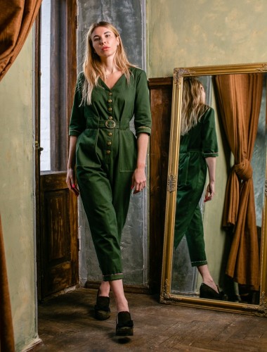Комбінезон Muse  з коттону кольору темно-зеленої трави - Интернет-магазин одежды "Milkiss"