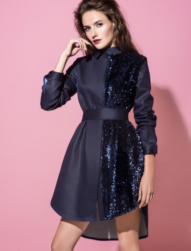 Джинсова сукня-сорочка Vikki зі ставками з велюру в паєтки - Интернет-магазин одежды "Milkiss"